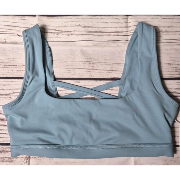 Blogilates Sports Bra Size M Cameo Blue Crisscross Pullover Athleisure Stretchy - Picture 2 of 6